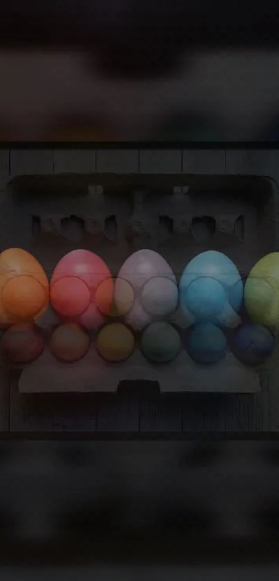 Colorful Easter eggs in a carton, vibrant mobile wallpaper.