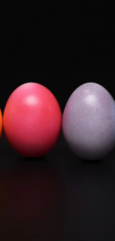 Colorful eggs aligned on a dark background.