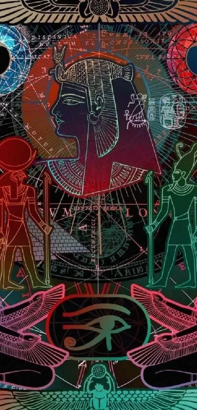 Colorful Egyptian-themed wallpaper art