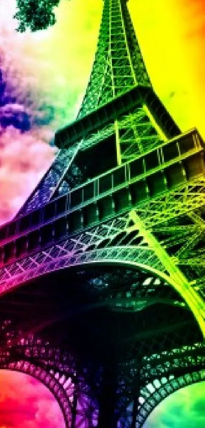 Rainbow-colored Eiffel Tower wallpaper with vibrant hues.