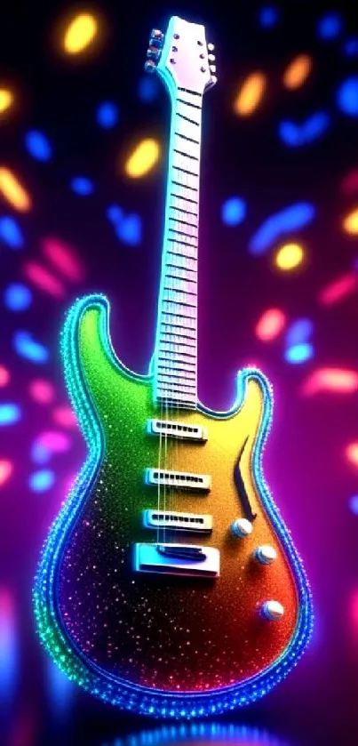 Vibrant electric guitar with colorful lights in a dynamic mobile wallpaper.