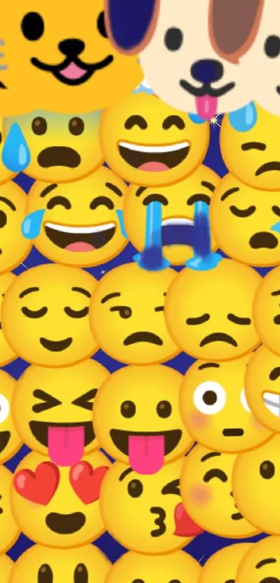 Colorful emoji collage wallpaper for mobile.