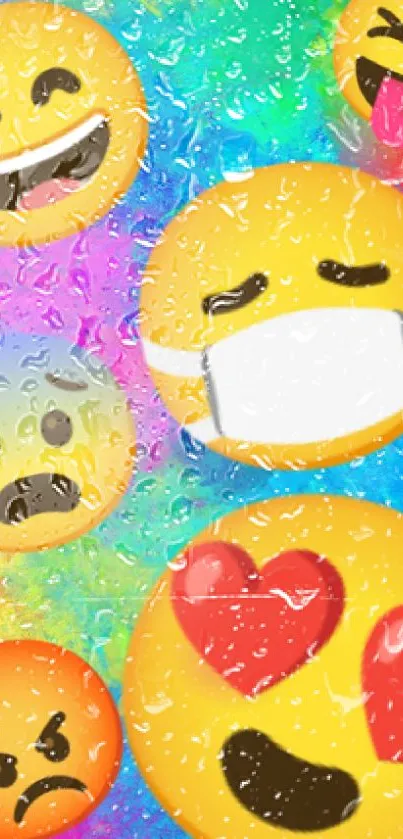 Colorful emoji wallpaper with expressive faces on a vibrant background.