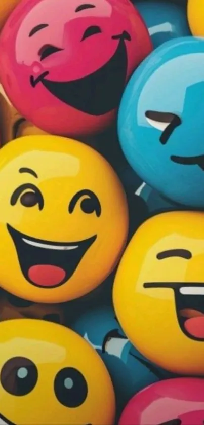 Vibrant emojis with expressive faces in bright colors for a fun wallpaper.