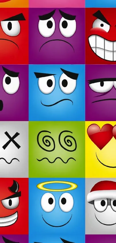 Bright and colorful emoji face wallpaper for mobile devices.