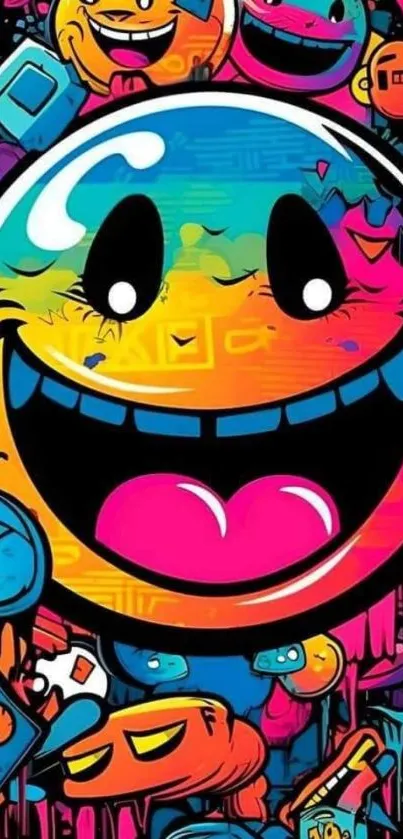 Colorful graffiti emoji wallpaper for phones.