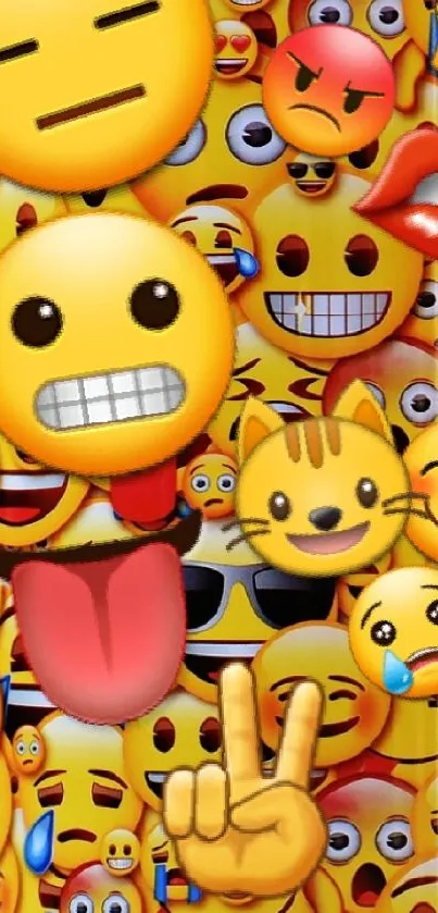 Colorful phone wallpaper with various emoji faces.