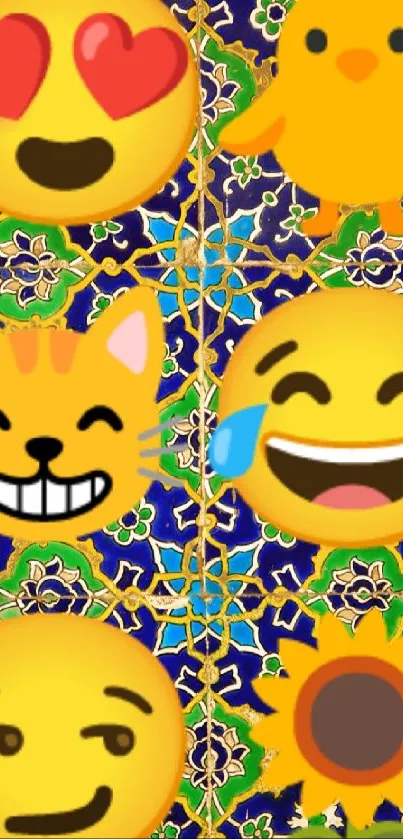 Colorful emoji mosaic wallpaper with vibrant patterns.