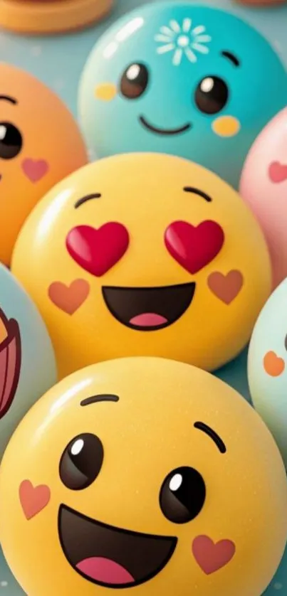 Vibrant emoji smiley faces with colorful expressions.