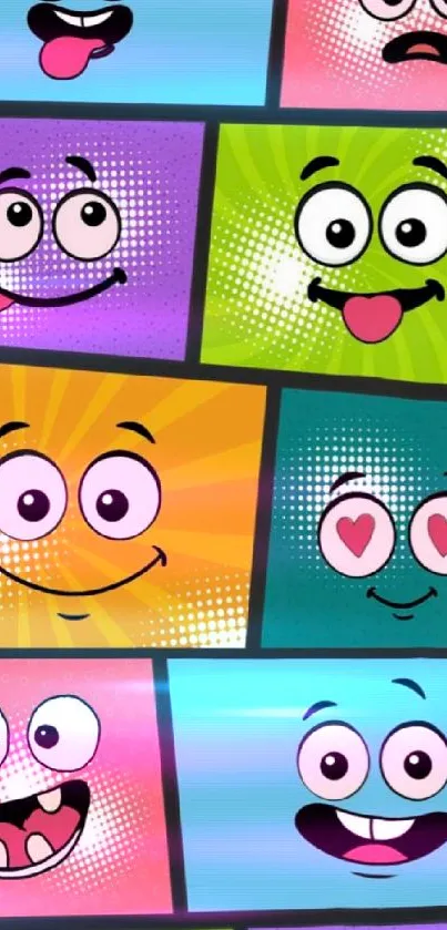 Colorful emoji wallpaper with playful expressions.