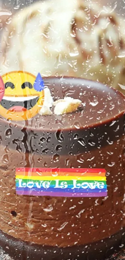 Chocolate desserts with vibrant emojis on top.