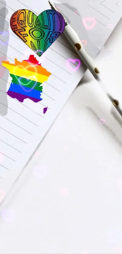 Notebook with equality heart and rainbow design.