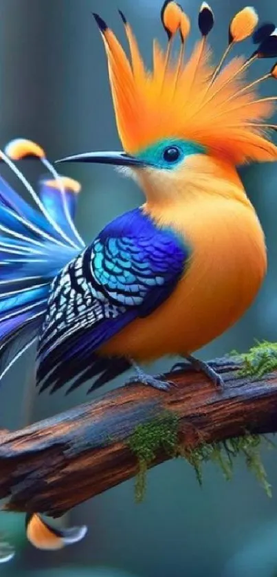 A vibrant exotic bird with colorful feathers perched on a branch.