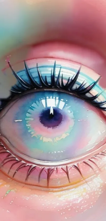 Vibrant pastel eye art wallpaper with surreal design.