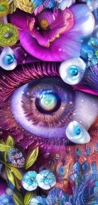 Vibrant abstract eye and floral art.