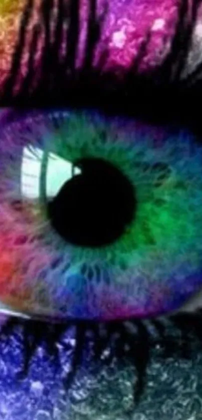 Colorful eye art wallpaper with vibrant, rainbow hues.