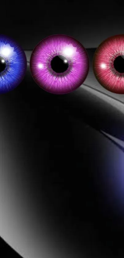 Colorful eye designs on a dark spaceship-themed background.