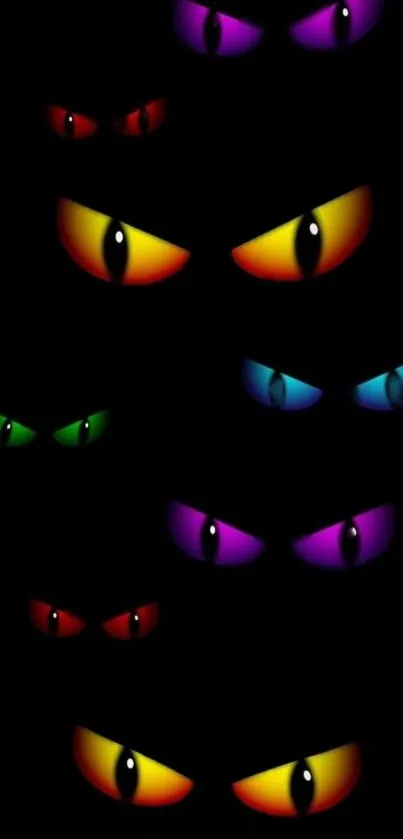 Colorful eyes pattern on a dark background for mobile wallpaper.