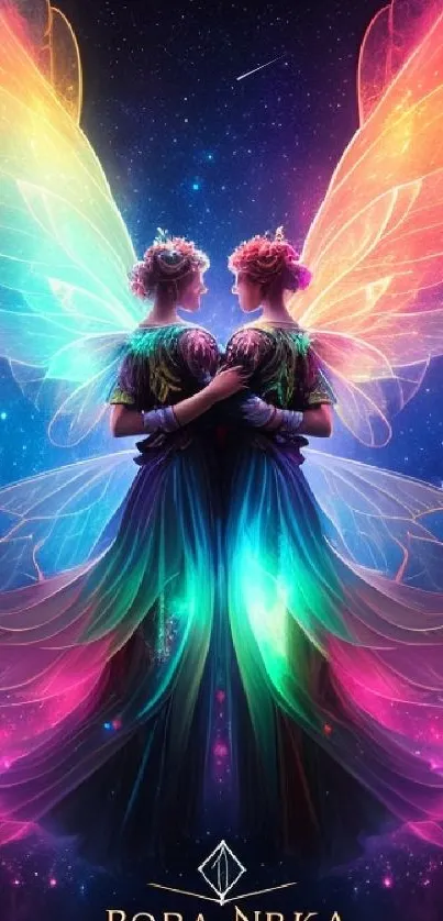 Vibrant colorful fairy fantasy art with ethereal glow and wings.