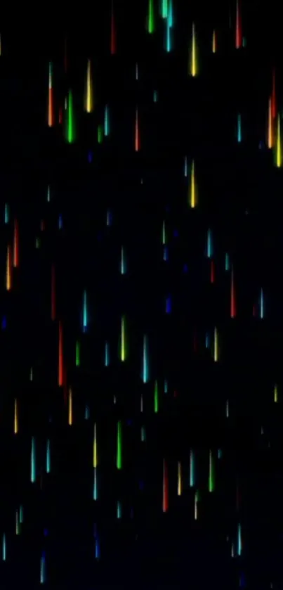 Colorful falling lights design on a black background.