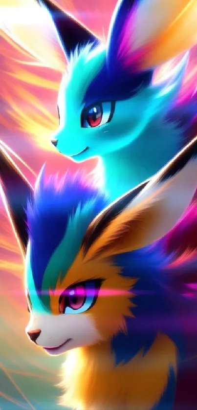 Colorful fantasy animal duo with vibrant fur and glowing details.