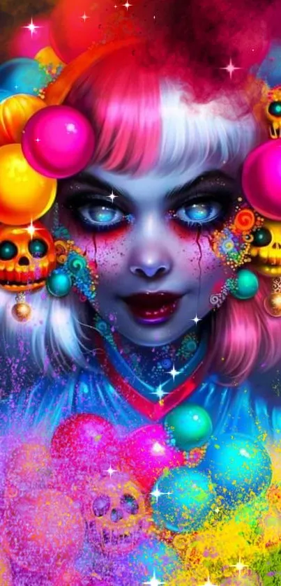 Vibrant fantasy art wallpaper with colorful orbs and surreal character.