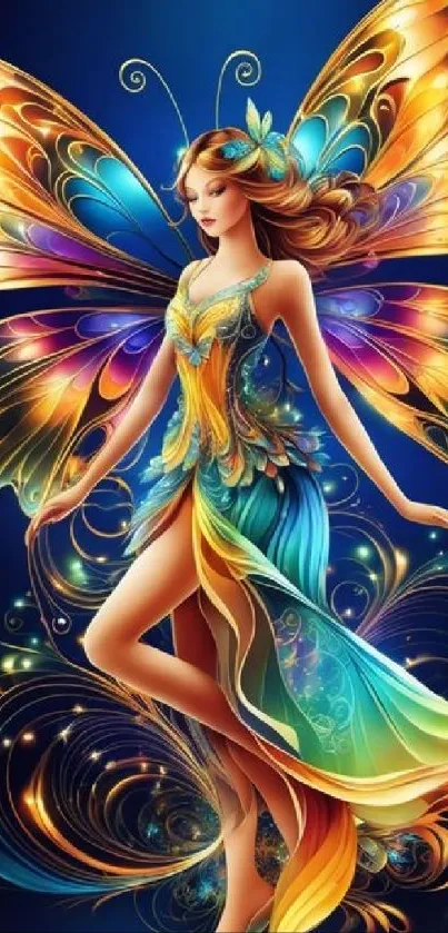 Vibrant fantasy butterfly and fairy mobile wallpaper.