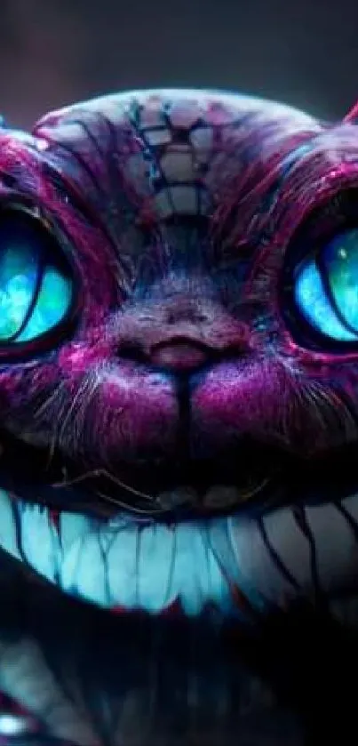 Vibrant fantasy cat with glowing blue eyes and a whimsical design.
