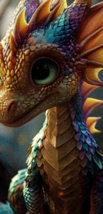 Colorful dragon in a fantasy setting for phone wallpaper.