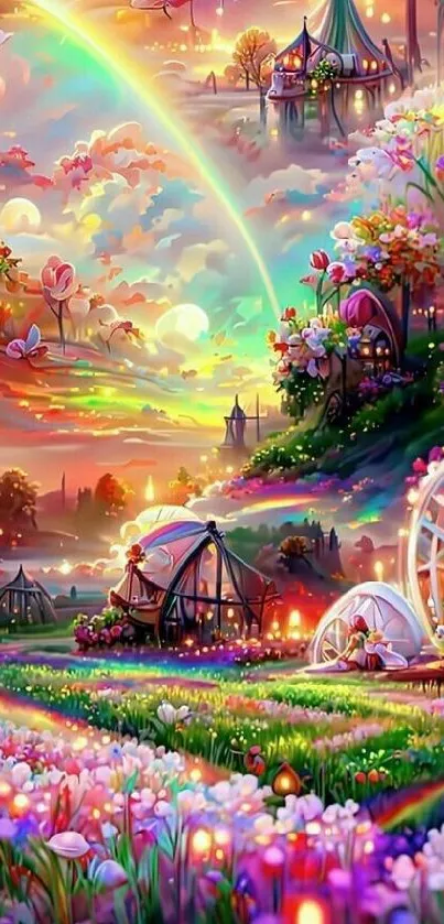 Fantasy landscape wallpaper with rainbow and vivid colors.