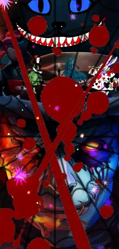 Colorful fantasy wallpaper with vibrant red and abstract characters.