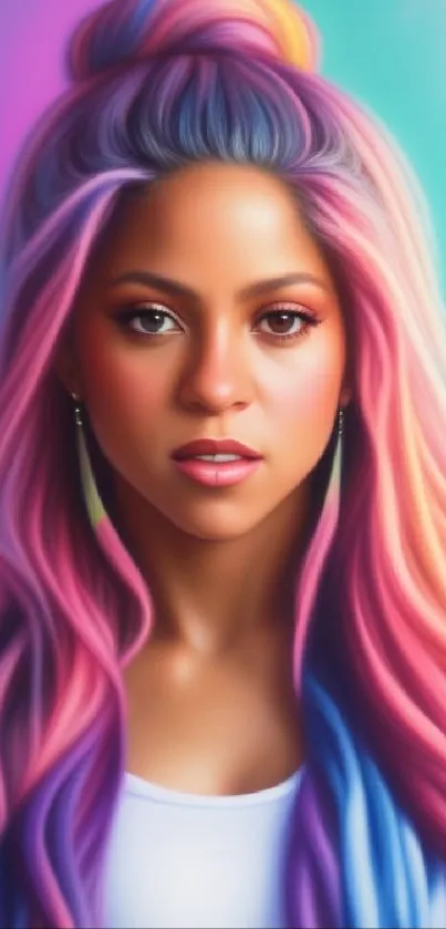 Fantasy styled portrait of a woman with vibrant, colorful hair.