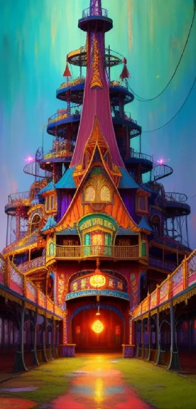 Colorful fantasy tower with intricate architecture.