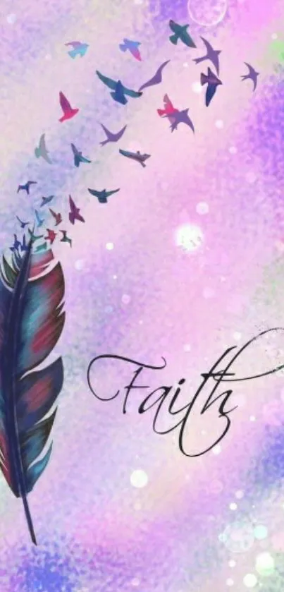 Colorful feather and birds with 'Faith' text artwork.