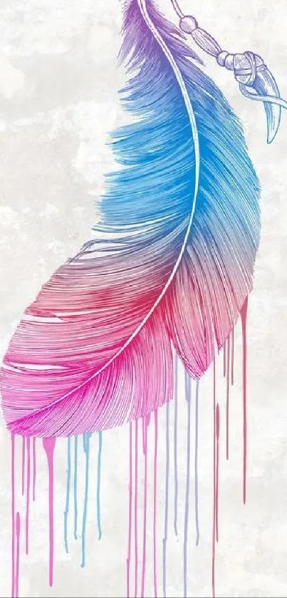 Mobile wallpaper with a colorful feather design in a gradient style.