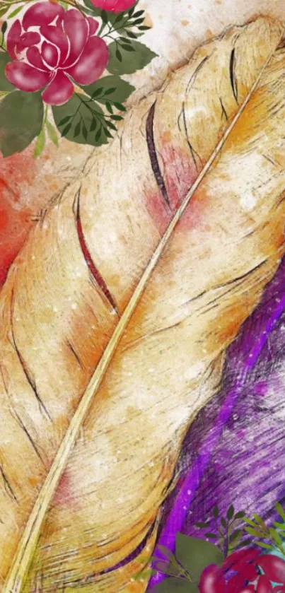 Colorful feather art with floral accents.