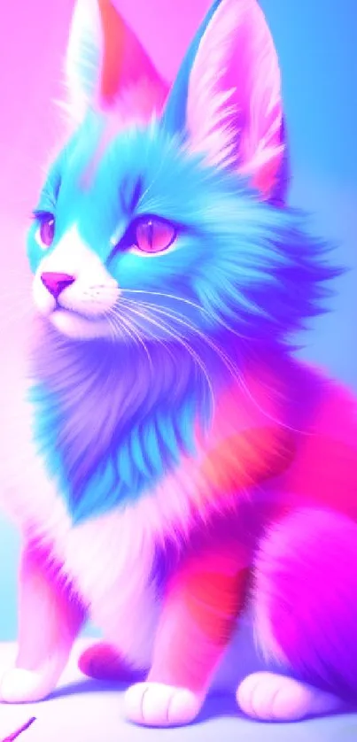 Colorful abstract cat with rainbow fur.