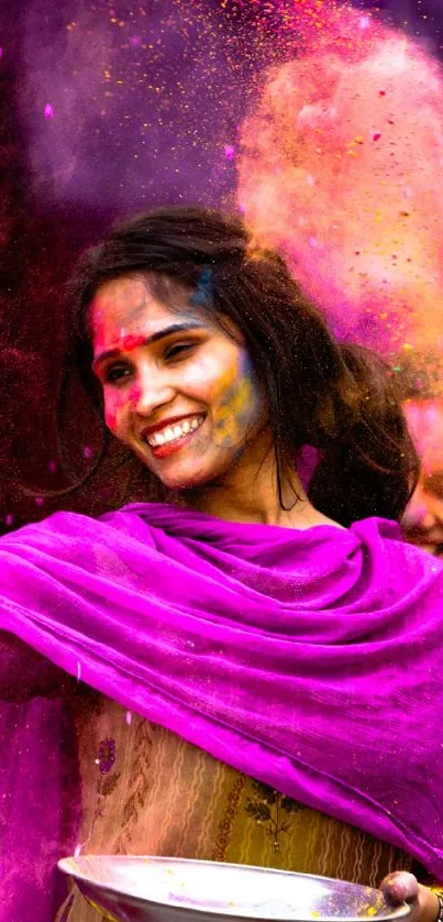 Vibrant festival scene with colorful powder.