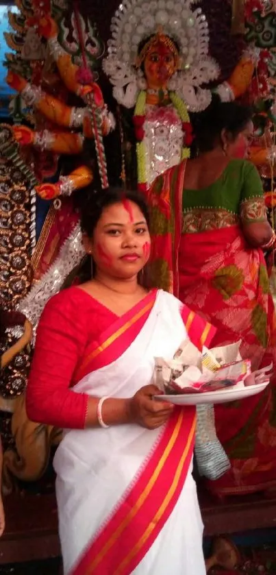 Woman in traditional attire during a festive celebration.