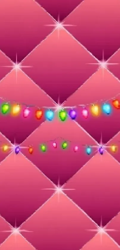 Vibrant mobile wallpaper with colorful lights and pink pattern.