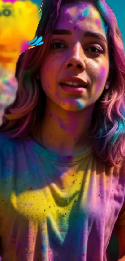 Colorful festive portrait with vibrant hues and joyful celebration theme.