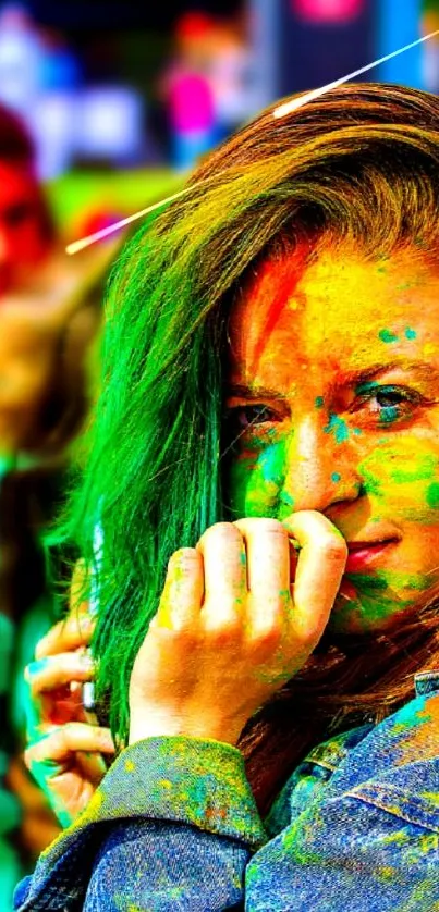 Festive portrait with vibrant colors and dynamic energy.