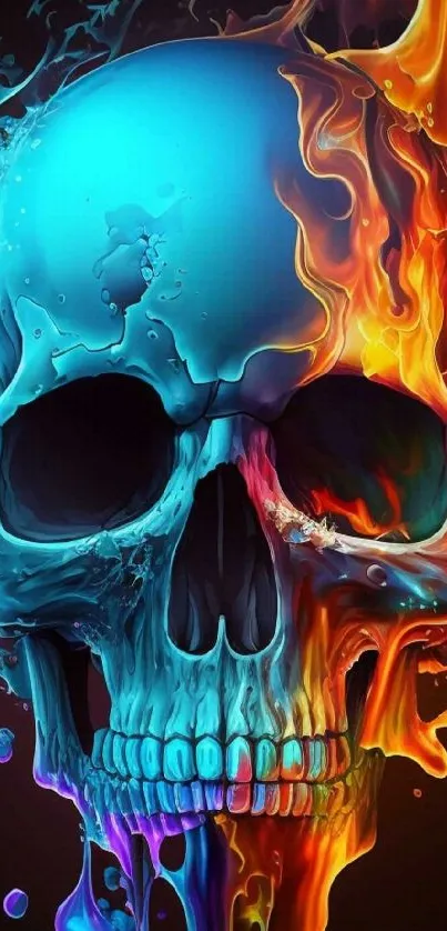 Colorful fiery skull mobile wallpaper with vivid art design.