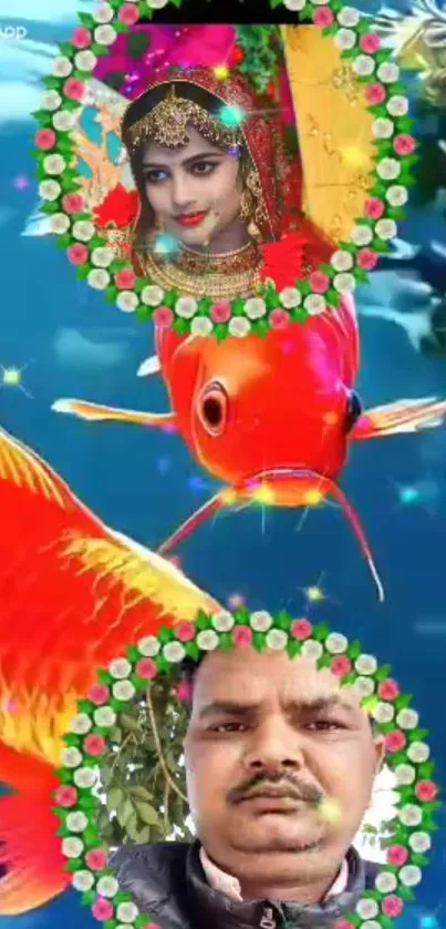 Colorful fish and human portraits wallpaper