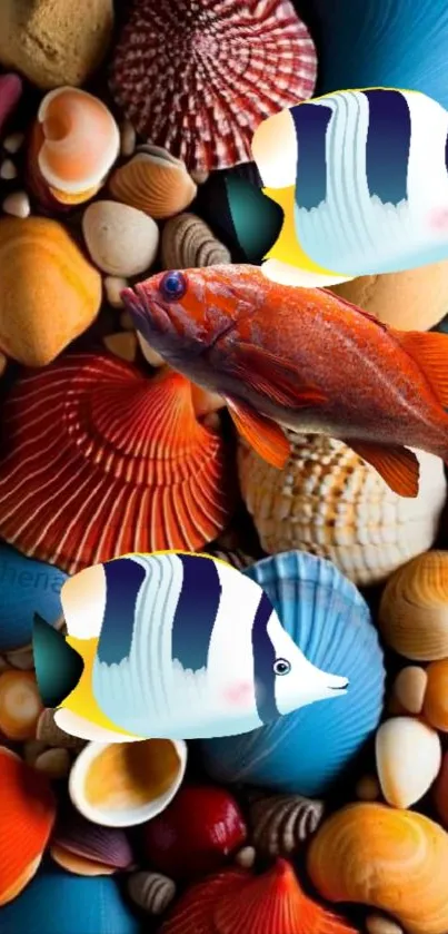 Vibrant fish and shells mobile wallpaper
