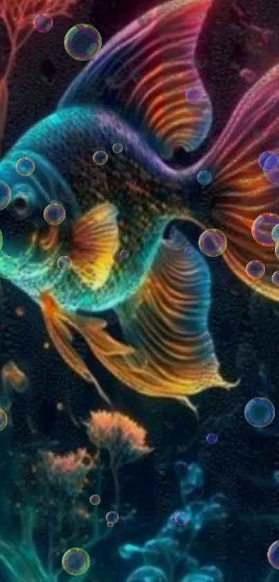 Colorful fish and bubbles digital art for mobile wallpaper.