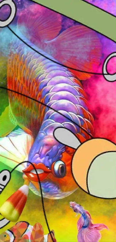 Vivid colorful fish in fantasy art design for mobile wallpaper.