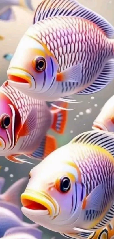 Colorful fish swimming in a vibrant digital fantasy underwater scene.