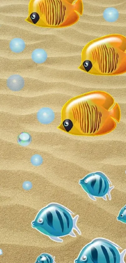 Colorful tropical fish swimming over a sandy ocean floor.