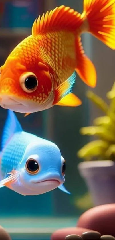 A vibrant animated wallpaper with a cute fish pair.